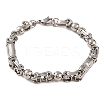 Tarnish Resistant 201 Stainless Steel Round Ball Byzantine Chain Bracelets BJEW-B078-78P-1