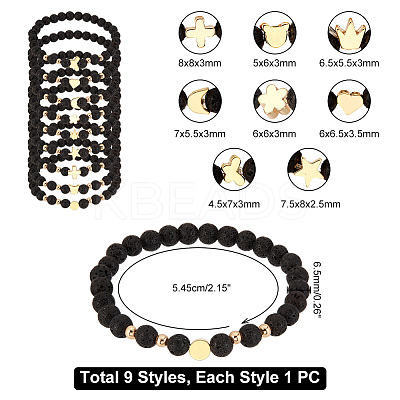 1 Set Bear & Cross & Moon & Crown & Heart & Butterfly Brass Beaded Stretch Bracelets Set BJEW-PH0004-22-1