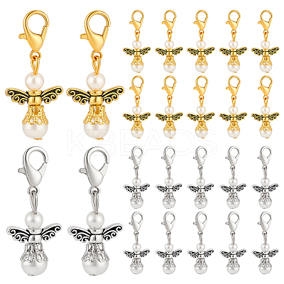 40Pcs 2 Colors Glass Pearl & Alloy Angel Pendant Decorations HJEW-PH02265-1