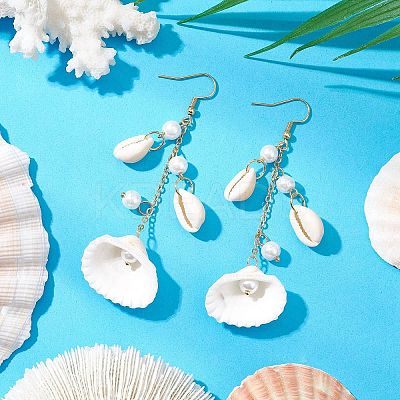304 Stainless Steel Shell Shape Dangle Earrings EJEW-JE06382-1