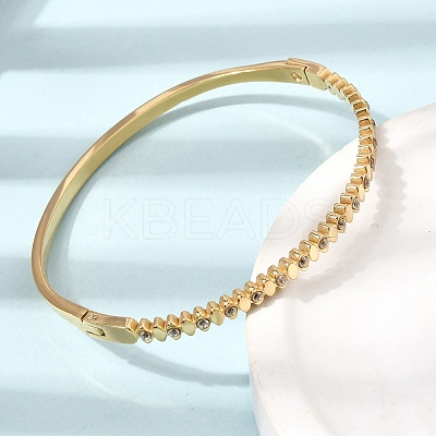 304 Stainless Steel Crystal Rhinestone Horse Eye Hinged Cuff Bangles for Women SA-CBA61B8-11G-1