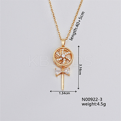Elegant Vintage Windmill Brass Micro Pave Cubic Zirconia Pendant Necklaces OX5726-3-1