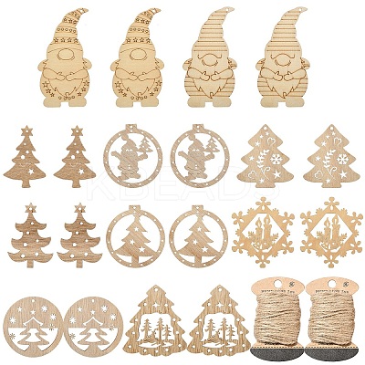 20Pcs 10 Styles Christmas Theme Undyed Wood Big Pendants WOOD-YW0001-25-1