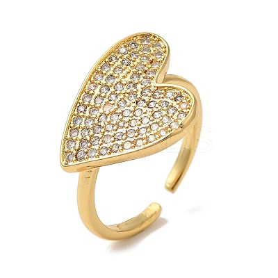 Brass Micro Pave Cubic Zirconia Open Cuff Rings for Women RJEW-G325-01D-G-1