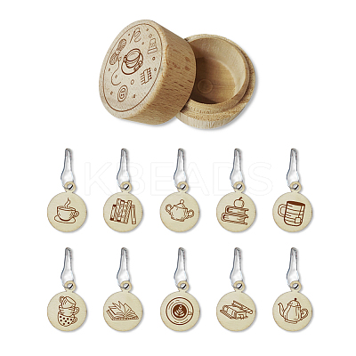 20Pcs 10 Style Round Wood Locking Stitch Markers TOOL-WH0057-002-1