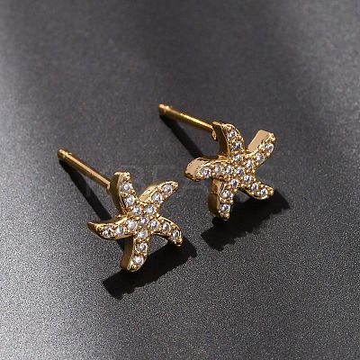 Brass Micro Pave Cubic Zirconia Stud Earrings for Women EJEW-F418-20G-1