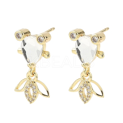 Brass Micro Pave Cubic Zirconia Fish Dangle Stud Earrings EJEW-K320-01G-22-1