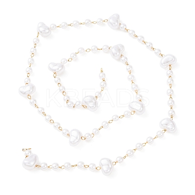 304 Stainless Steel & ABS Plastic Pearl Round & Nuggets Bead Cable Chains CHS-G048-05G-1