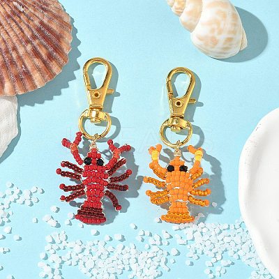 2Pcs Crayfish Glass Seed Beads Pendant Decorations HJEW-MZ00352-1