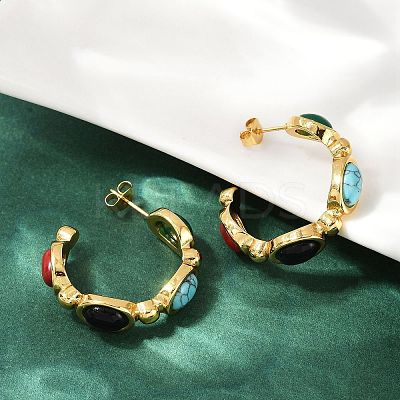 304 Stainless Steel Synthetic Turquoise & Synthetic Agate Stud Earrings LS-EJEW-M105-01G-1