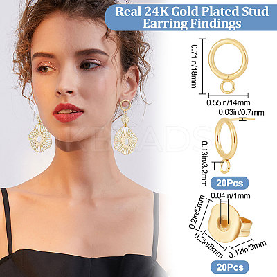 20Pcs 304 Stainless Steel Ring Stud Earring Findings STAS-BBC0001-76G-1