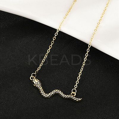 Brass Pave Black Cubic Zirconia Snake Pendant Necklaces NJEW-D320-02ASG-1