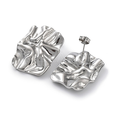 Non-Tarnish 304 Stainless Steel Textured Rectangle Ear Studs for Women EJEW-P234-14P-1