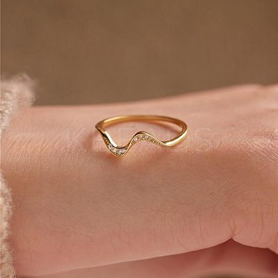 Wave Shaped 925 Sterling Silver Micro Pave Clear Cubic Zirconia Finger Rings FS-WG6021D-07-1