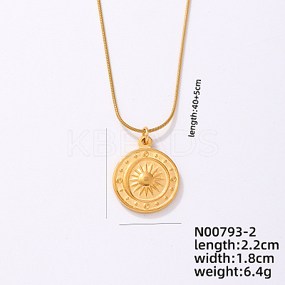 Vintage 304 Stainless Steel Round Snake Chain Flat Round Pendant Necklaces VV1854-2-1