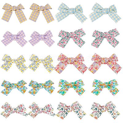 20Pcs 10 Colors Flower/Tartan Pattern Cloth Bowknot for Costume Ornaments FIND-GF0004-73-1