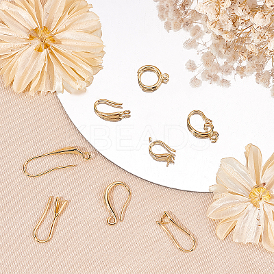 40Pcs 8 Style Rack Plating Eco-friendly Brass Hoop Earring Findings KK-FH0004-08-1