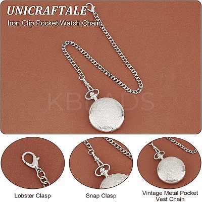 2Pcs 2 Style Iron Clip Pocket Watch Chain DIY-UN0003-62-1