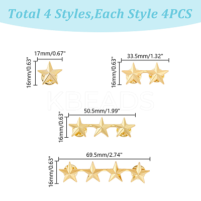 16Pcs 4 Styles Star Zinc Alloy Brooches JEWB-HY0001-41G-1