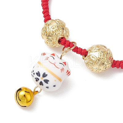 Adjustable Fortune Cat Handmade Porcelain Charm Bracelets BJEW-JB10506-1