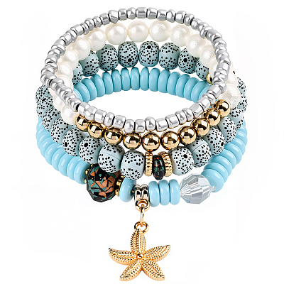 1 Set Synthetic Moonstone & Pearl Stretch Bracelets Set BJEW-SP0001-10-1
