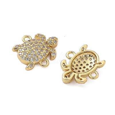 Brass Micro Pave Clear Cubic Zirconia Sea Animal Connector Charms KK-P325-02G-1