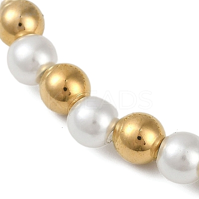 Ion Plating(IP) 304 Stainless Steel & Plastic Pearl Round Beaded Bracelets for Women BJEW-D046-01G-1