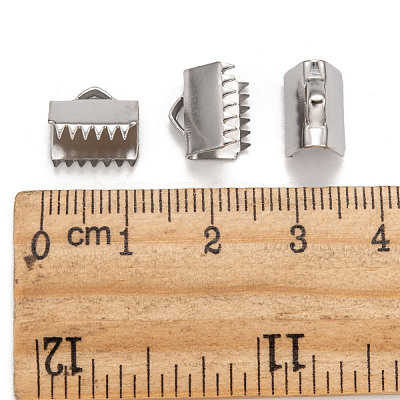 Tarnish Resistant Stainless Steel Ribbon Crimp Ends STAS-Q187-01-1