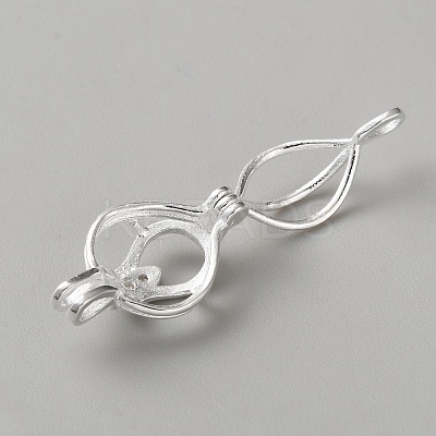 1Pc 925 Sterling Silver Micro Pave Clear Cubic Zirconia Bead Cage Pendants STER-HS0001-19-1
