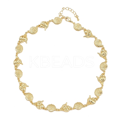 Summer Beach Brass Conch & Shell Shape Link Chain Necklaces NJEW-L051-01G-1