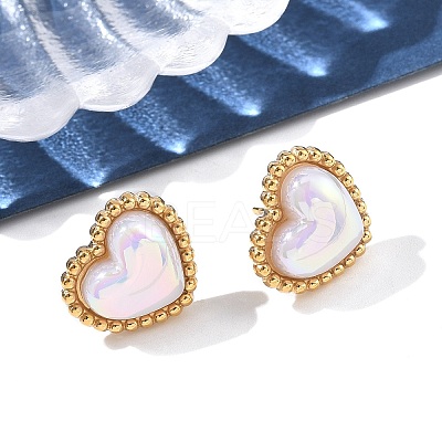 304 Stainless Steel Shell Heart Stud Earrings for Women EJEW-Z095-02G-1