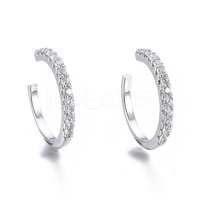 Brass Micro Pave Clear Cubic Zirconia Cuff Earrings EJEW-I249-15P-1
