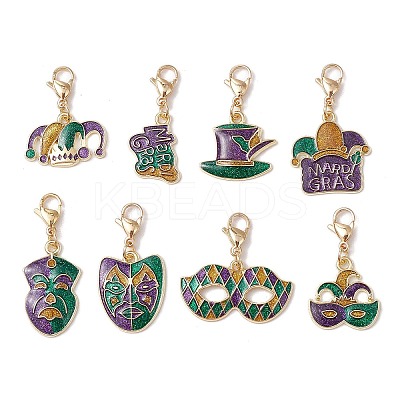8Pcs 8 Styles Carnival/Mardi Gras Theme Alloy Enamel & Glitter Powder Pendants Decoration HJEW-JM02997-1