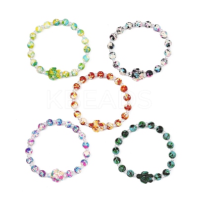 Dyed Synthetic Turquoise & ABS Plastic Imitation Pearl Beads Stretch Bracelets for Women BJEW-JB13641-1