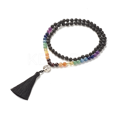 7 Chakra Gemstone Buddhist Necklace NJEW-JN03856-1