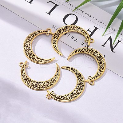 Tibetan Style Alloy Hollow Moon 2-Loop Link Pendants LS-TIBEP-5312-AG-LF-1