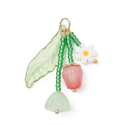 Glass with Opaque Acrylic Baeded Pendants PALLOY-MZ01190-1