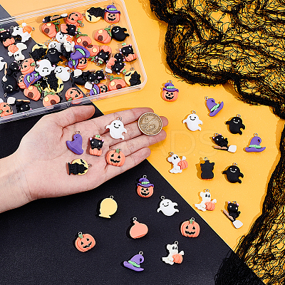 80Pcs 8 Styles Halloween Theme Opaque Resin Pendants RESI-UN0001-10-1