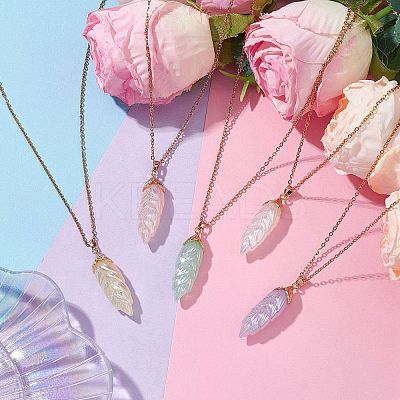 Resin Leaf Pendant Necklaces NJEW-JN04914-1