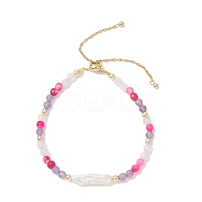 Natural & Synthetic Gemstone & Nuggets Baroque Pearl Keshi Pearl Beads Slider Bracelets BJEW-JB13260-02-1