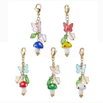Mushroom Handmade Lampwork Pendant Decorations HJEW-JM02657-1