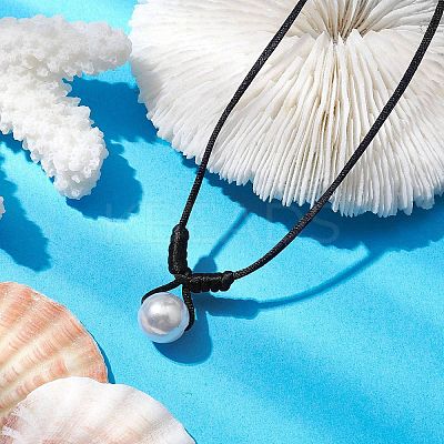Round Shell Pearl Pendant Necklaces NJEW-JN04784-02-1
