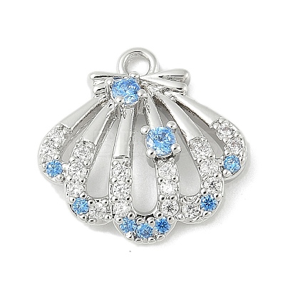 Brass Pave Light Sky Blue and Clear Cubic Zirconia Sea Animal Connector Charms KK-M326-07A-P-1