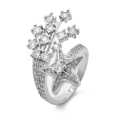 Brass Micro Pave Clear Cubic Zirconia Open Cuff Rings for Women LS-RJEW-S402-06P-1