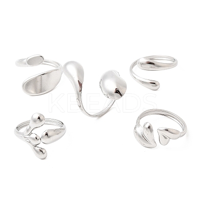 5Pcs 304 Stainless Steel Open Cuff Rings for Women RJEW-K313-03P-1