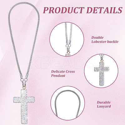Polymer Clay Rhinestone Cross Pendant Alloy Chain Necklaces NJEW-CN0001-16B-1