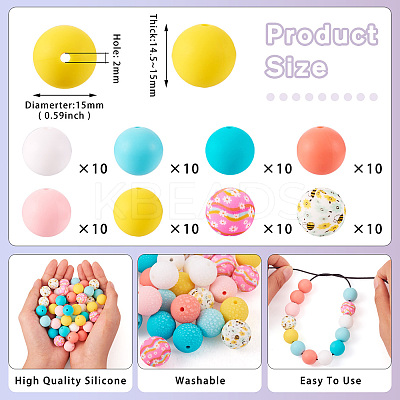 80Pcs 8 Colors Silicone Beads SIL-TA0002-37-1