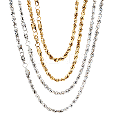 4Pcs 4 Style Rack Plating 304 Stainless Steel Twist Rope Chain Necklaces NJEW-GO0001-03D-1