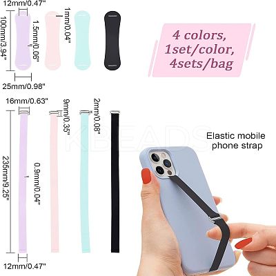4 Sets 4 Colors Wrist Strap Hand Lanyard Silicone Elastic Moblie Straps AJEW-OC0003-16-1