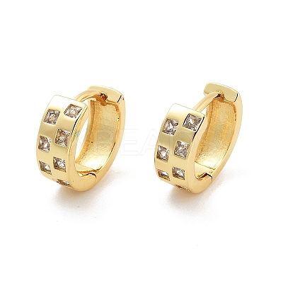 Square Pattern Rack Plating Brass Clear Cubic Zirconia Hoop Earrings for Women EJEW-G409-02G-1